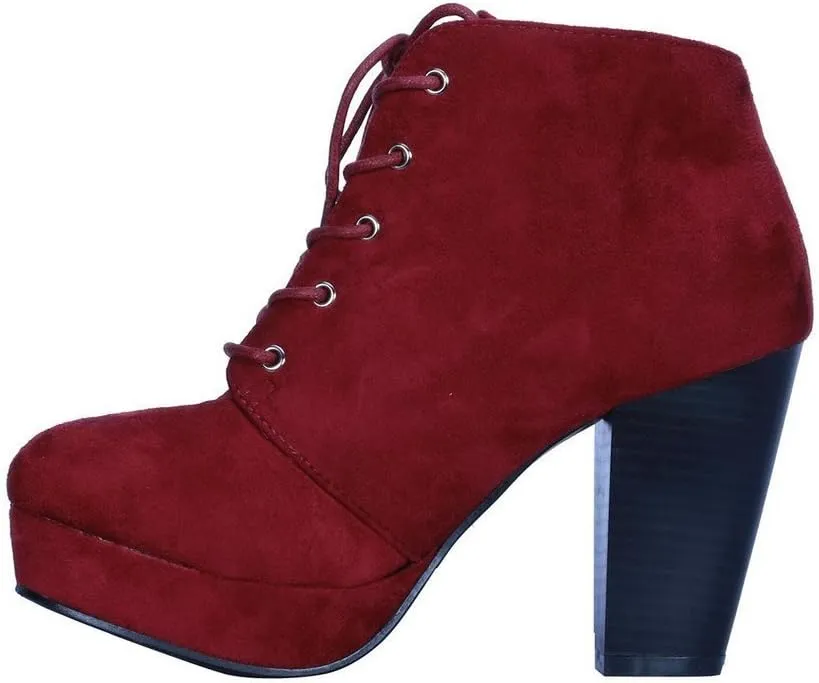 Forever Camille-86 Women's Comfort Stacked Chunky Heel Lace Up Ankle Booties