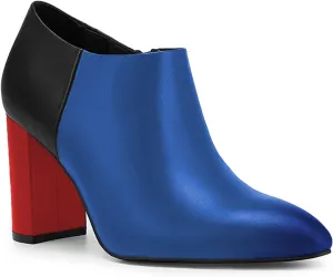 FOWT Women Low Cut Ankle Boots Three Color Tone Short Booties Cap Toe Pumps High Block Heels Shoes Leather Inner Ankle Zip Boots for Ladies Work Daily and Commuting Size 4-16 US