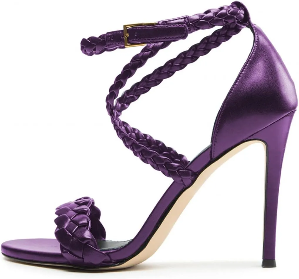 FOWT Women Open Toe Braid Strap Sandals Cross Strappy Stiletto High Heels Fashion Evening Prom Dance Shoes Size 4-15 US