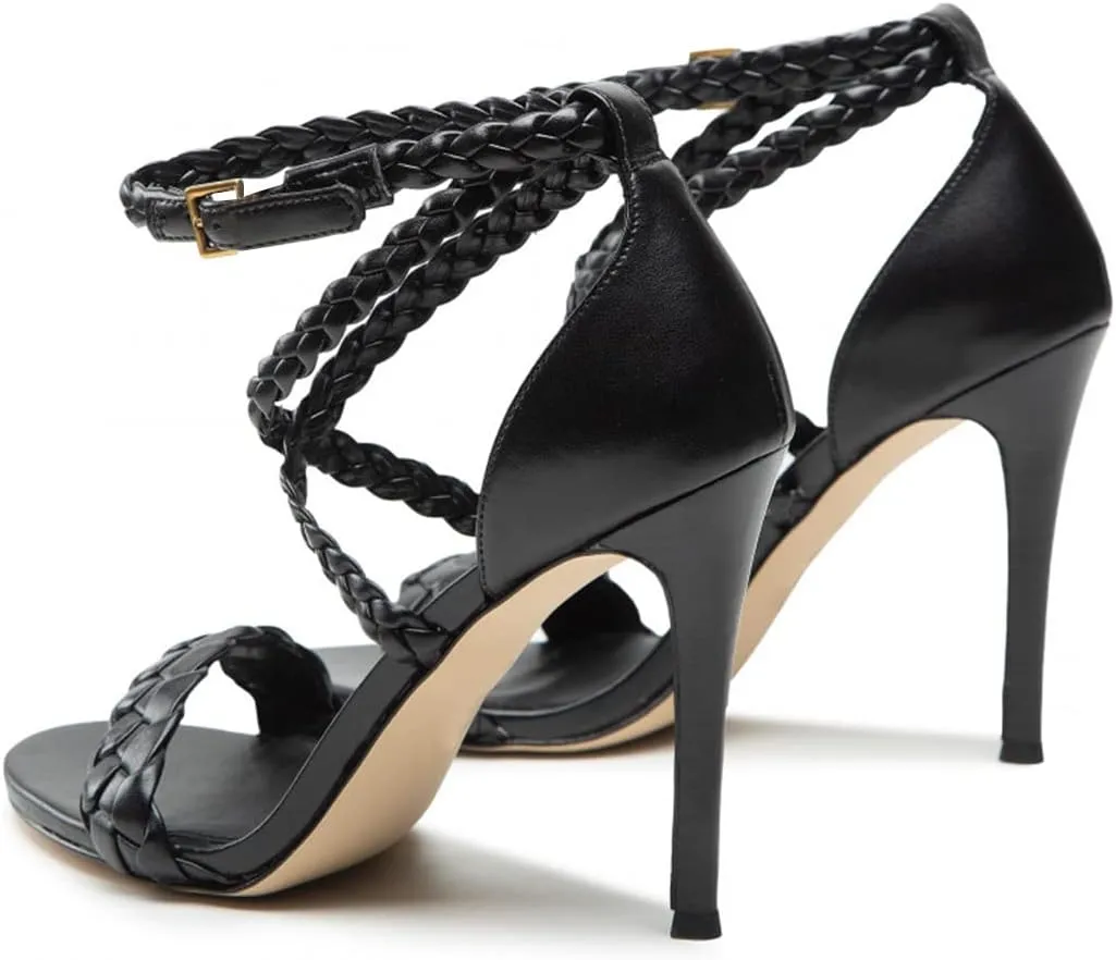 FOWT Women Open Toe Braid Strap Sandals Cross Strappy Stiletto High Heels Fashion Evening Prom Dance Shoes Size 4-15 US
