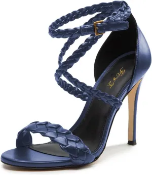 FOWT Women Open Toe Braid Strap Sandals Cross Strappy Stiletto High Heels Fashion Evening Prom Dance Shoes Size 4-15 US