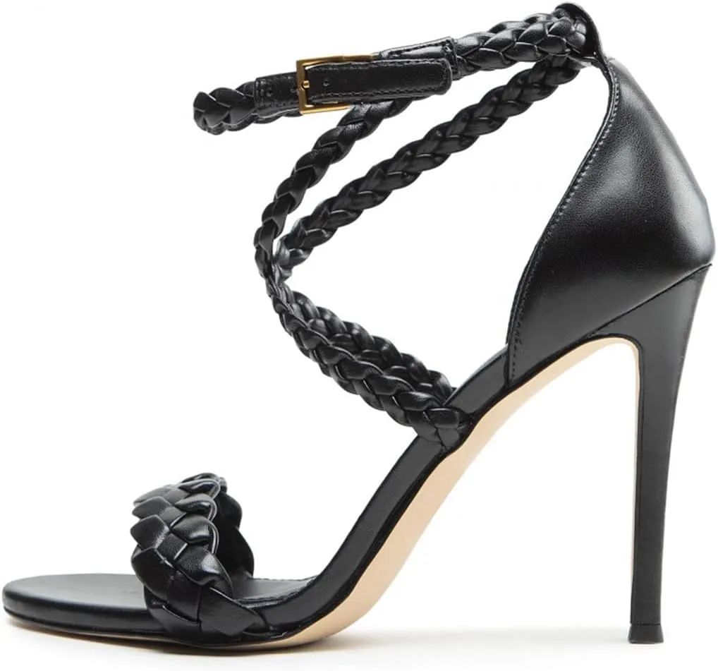 FOWT Women Open Toe Braid Strap Sandals Cross Strappy Stiletto High Heels Fashion Evening Prom Dance Shoes Size 4-15 US