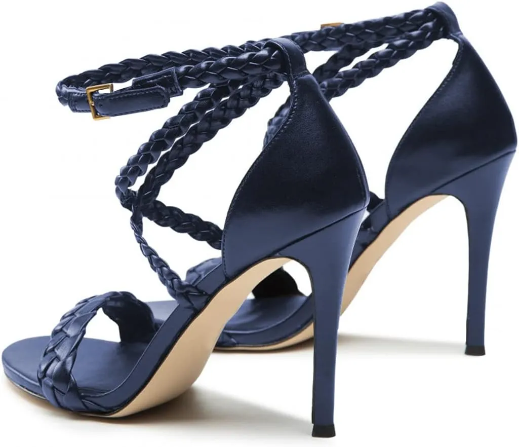 FOWT Women Open Toe Braid Strap Sandals Cross Strappy Stiletto High Heels Fashion Evening Prom Dance Shoes Size 4-15 US