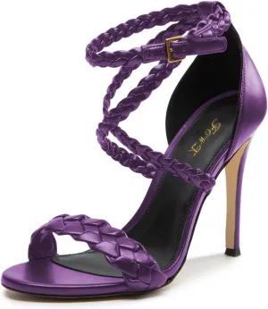 FOWT Women Open Toe Braid Strap Sandals Cross Strappy Stiletto High Heels Fashion Evening Prom Dance Shoes Size 4-15 US
