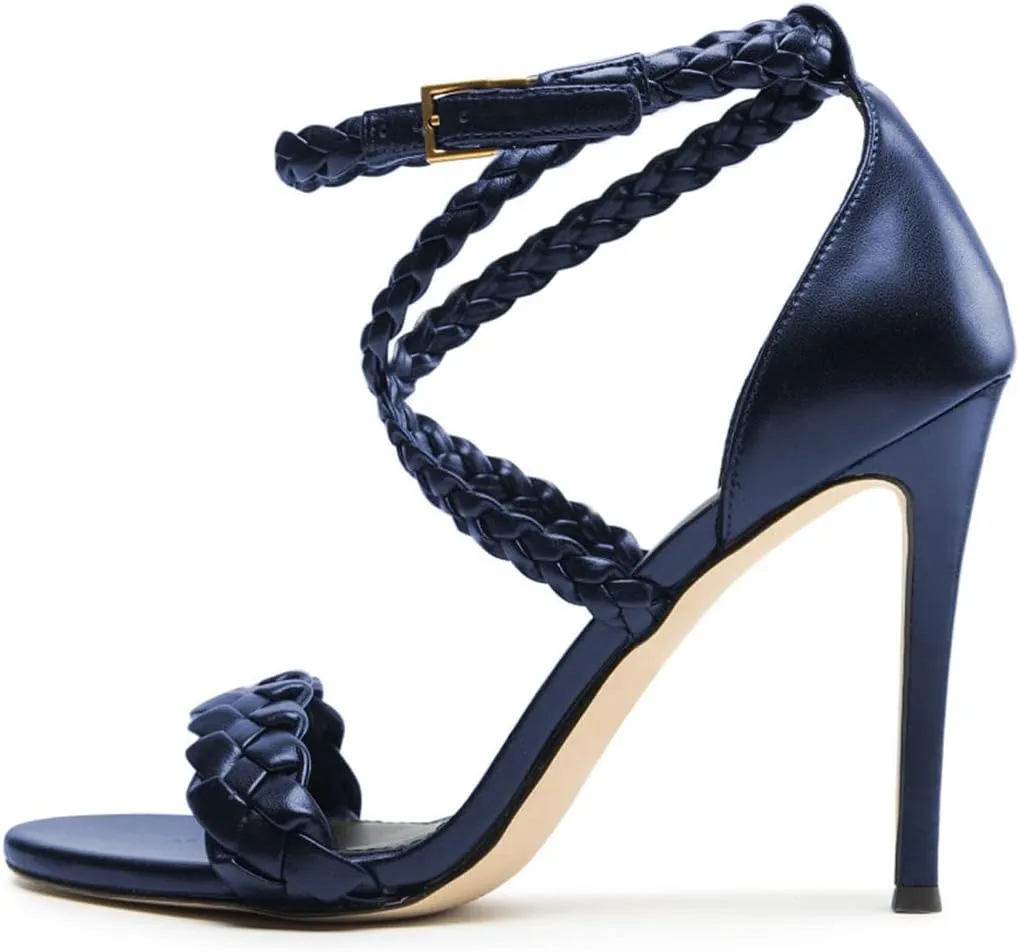 FOWT Women Open Toe Braid Strap Sandals Cross Strappy Stiletto High Heels Fashion Evening Prom Dance Shoes Size 4-15 US