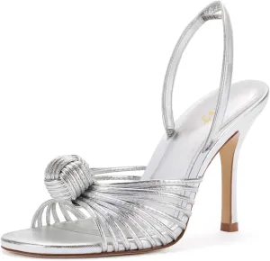 FOWT Women Open Toe Slip on Sandals Stiletto High Heel Slingbacks Braid Ball Dance Party Shoes Size 4-16 US