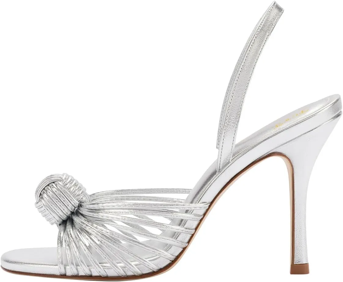 FOWT Women Open Toe Slip on Sandals Stiletto High Heel Slingbacks Braid Ball Dance Party Shoes Size 4-16 US