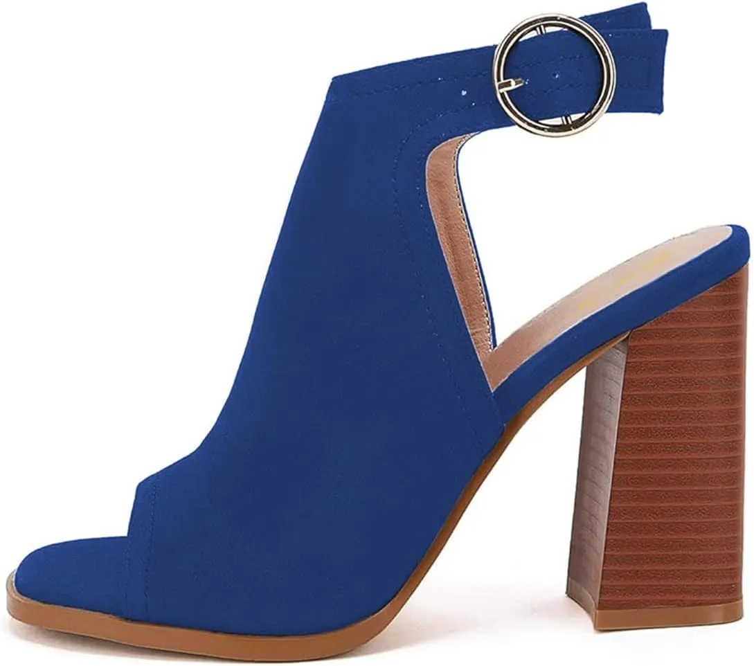 FOWT Women Peep Toe Ankle Strap Sandals Bootie Stacked Chunky High Heels Cutout Backless Daily Party Office Proms Shoes Size 4-16 US