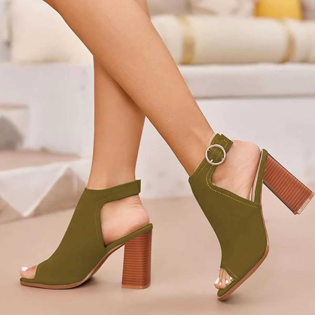 FOWT Women Peep Toe Ankle Strap Sandals Bootie Stacked Chunky High Heels Cutout Backless Daily Party Office Proms Shoes Size 4-16 US