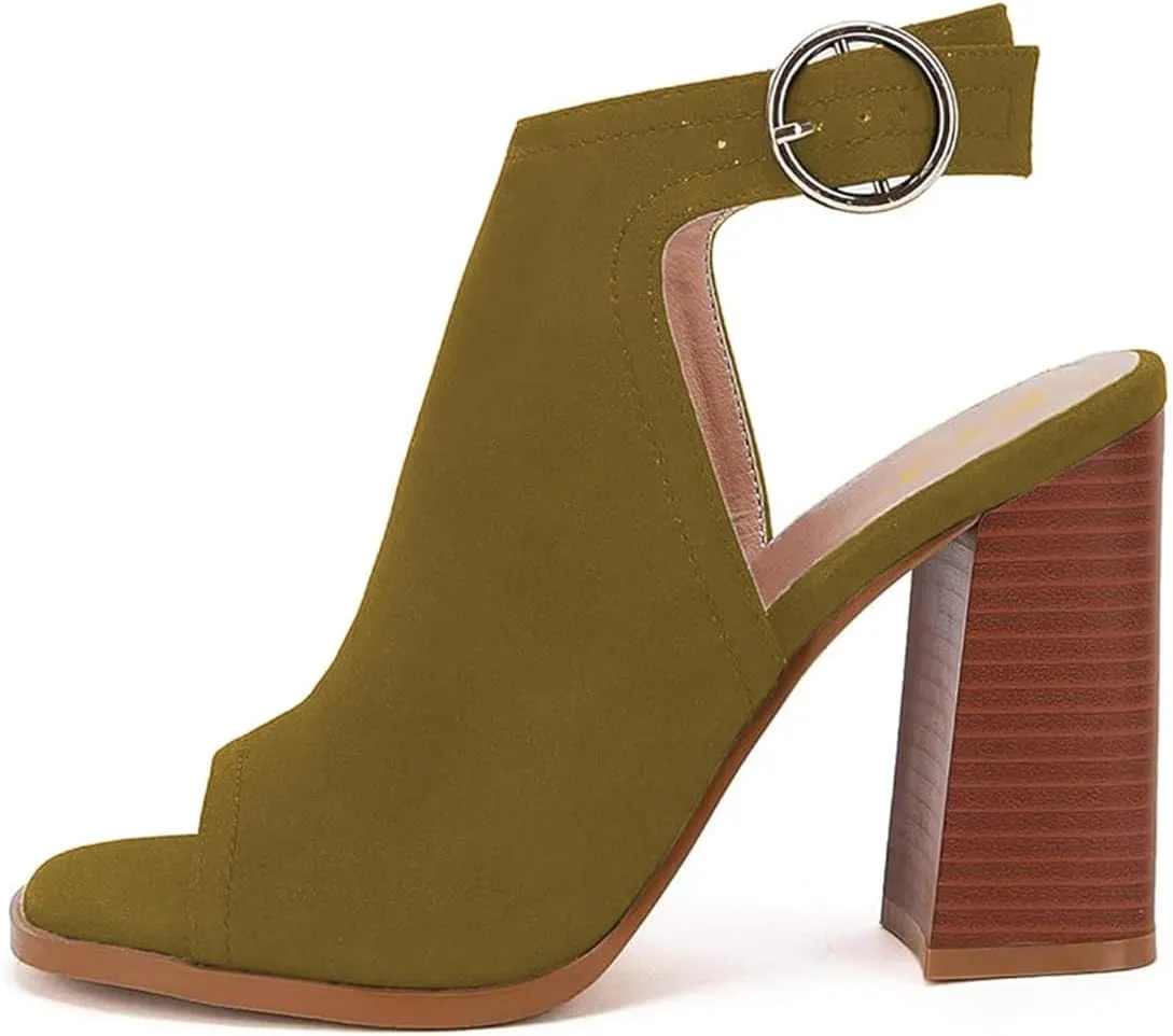 FOWT Women Peep Toe Ankle Strap Sandals Bootie Stacked Chunky High Heels Cutout Backless Daily Party Office Proms Shoes Size 4-16 US