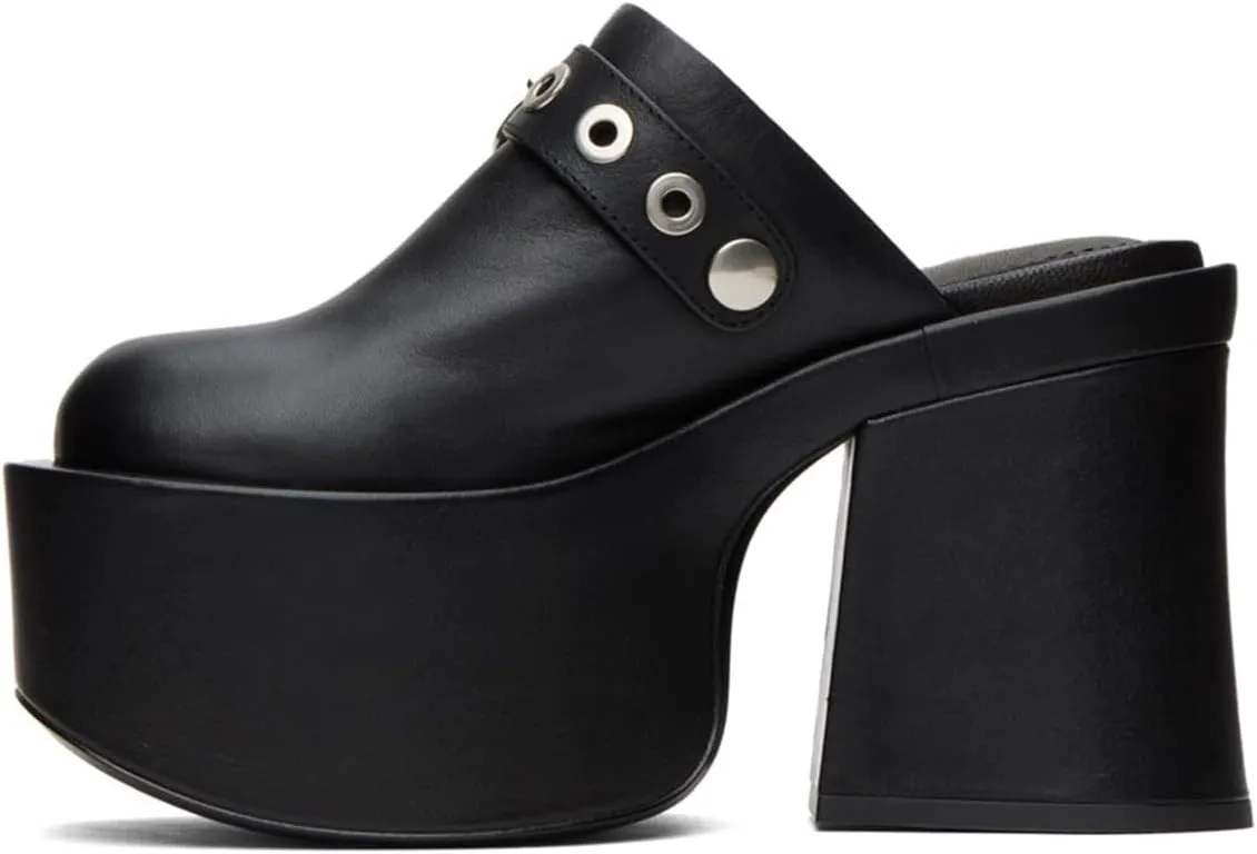 FOWT Women Platform Round Toe Mules Slip on Chunky Block High Heel Sandals Stable Club Evening Shoes Size 4-16 US