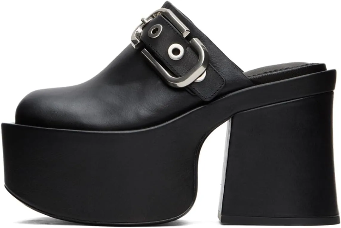 FOWT Women Platform Round Toe Mules Slip on Chunky Block High Heel Sandals Stable Club Evening Shoes Size 4-16 US