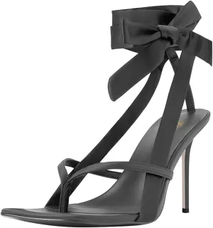 FOWT Women Sqaure Split Toe Sandals Ankle Strap Stiletto High Heels Bow Sexy Dressy Summer Party Shoes Size 4-16 US
