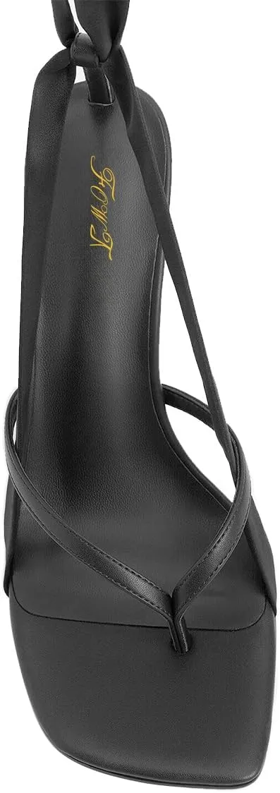 FOWT Women Sqaure Split Toe Sandals Ankle Strap Stiletto High Heels Bow Sexy Dressy Summer Party Shoes Size 4-16 US