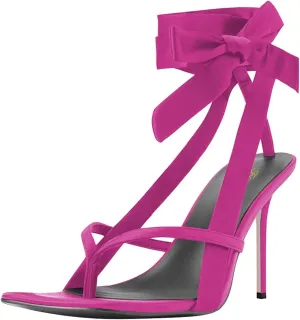 FOWT Women Sqaure Split Toe Sandals Ankle Strap Stiletto High Heels Bow Sexy Dressy Summer Party Shoes Size 4-16 US