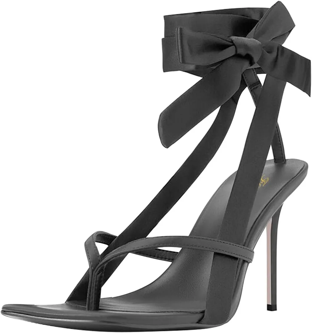 FOWT Women Sqaure Split Toe Sandals Ankle Strap Stiletto High Heels Bow Sexy Dressy Summer Party Shoes Size 4-16 US