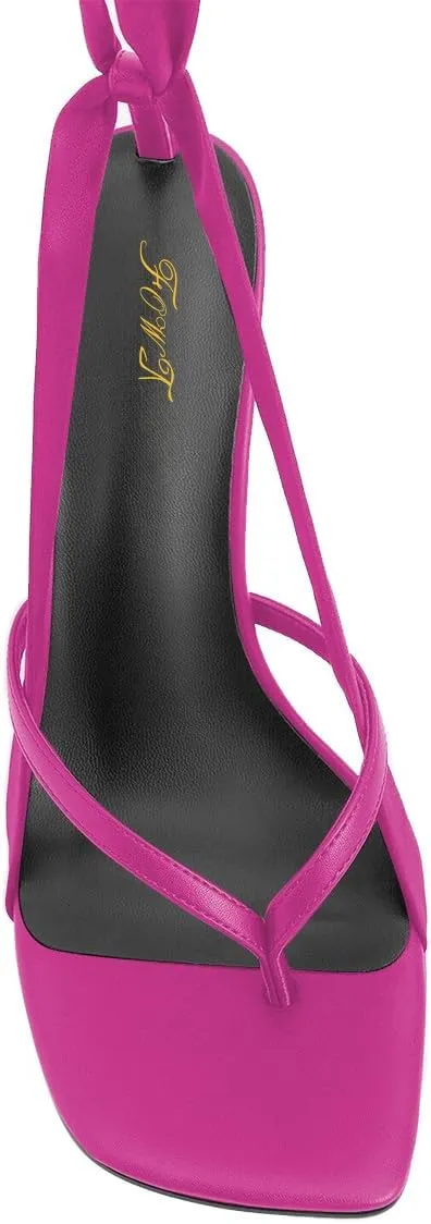 FOWT Women Sqaure Split Toe Sandals Ankle Strap Stiletto High Heels Bow Sexy Dressy Summer Party Shoes Size 4-16 US