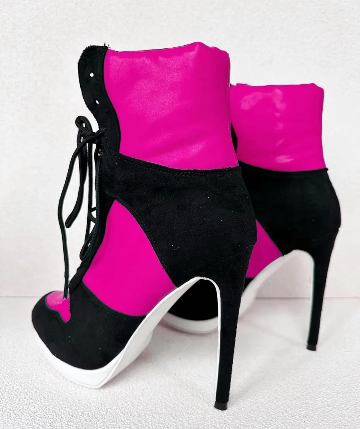 Frankie Hsu Stiletto Sport Basketball High Heeled Ankle Boots, Black Suede Classic White Sneaker Bootie, Big Size Fashion Designer Shoes For Women Men