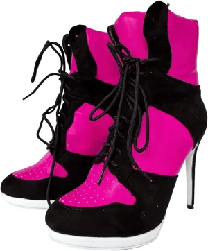 Frankie Hsu Stiletto Sport Basketball High Heeled Ankle Boots, Black Suede Classic White Sneaker Bootie, Big Size Fashion Designer Shoes For Women Men