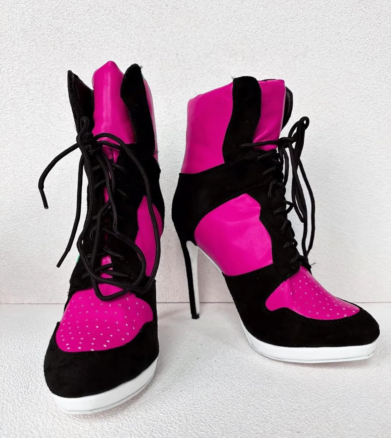 Frankie Hsu Stiletto Sport Basketball High Heeled Ankle Boots, Black Suede Classic White Sneaker Bootie, Big Size Fashion Designer Shoes For Women Men