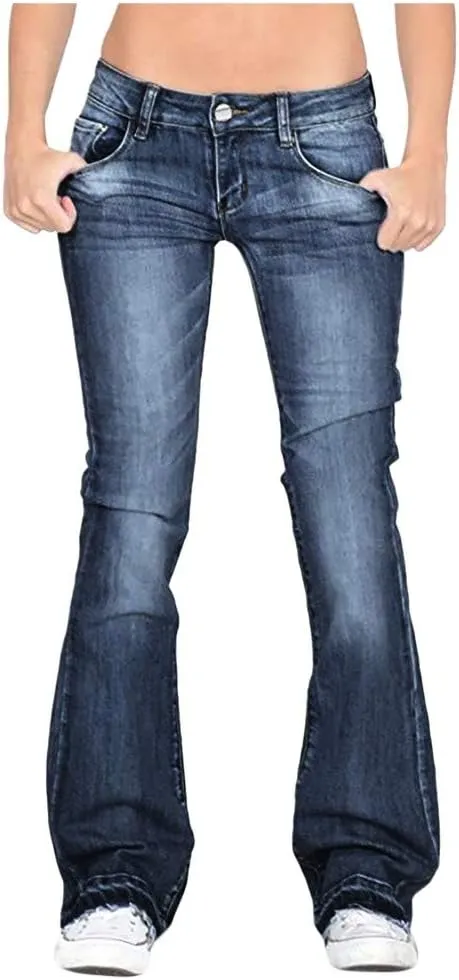 FRMUIC Womens Flare Bell Bottom Jeans High Waisted Wide Leg Baggy Jean for Women Stretch Denim Pants