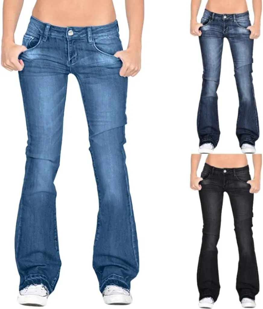 FRMUIC Womens Flare Bell Bottom Jeans High Waisted Wide Leg Baggy Jean for Women Stretch Denim Pants