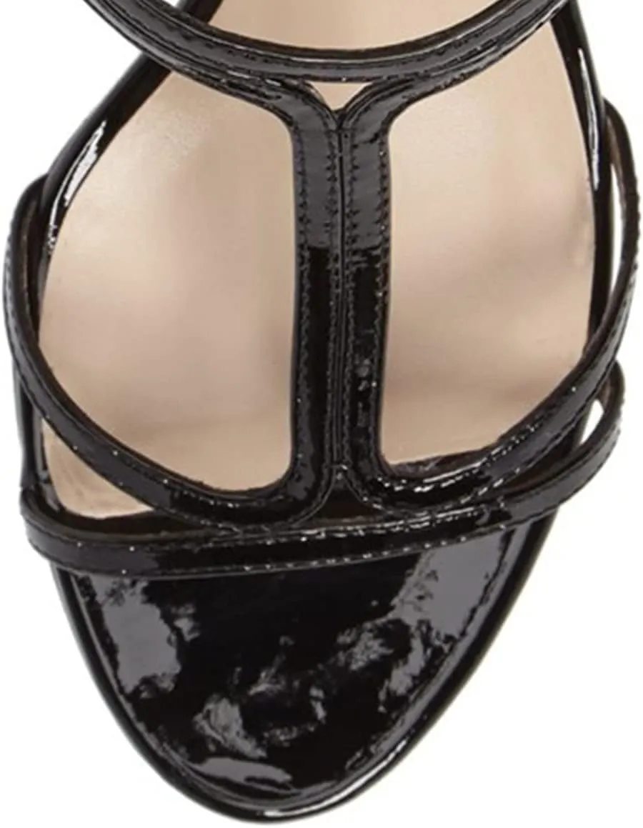 FSJ Women Casual T-Strap Sandal Open Toe Stacked Kitten Heel Strappy Rhinestone Shoe Size 4-15 US