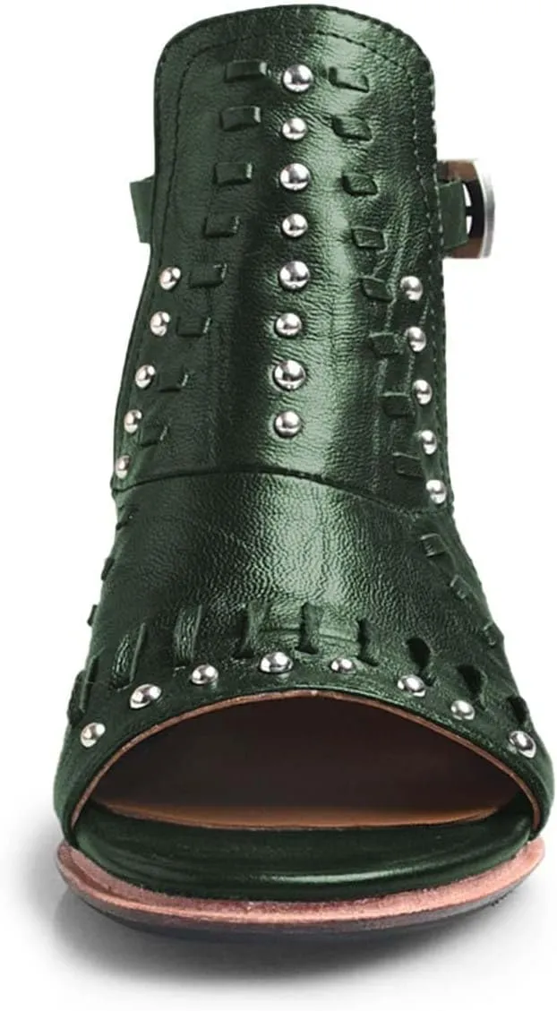 FSJ Women Peep Open Toe Boot Cut Out Buckle Ankle Bootie Comfortable Stacked Block Low Heeled Sandal Shoes Size 4-15 US