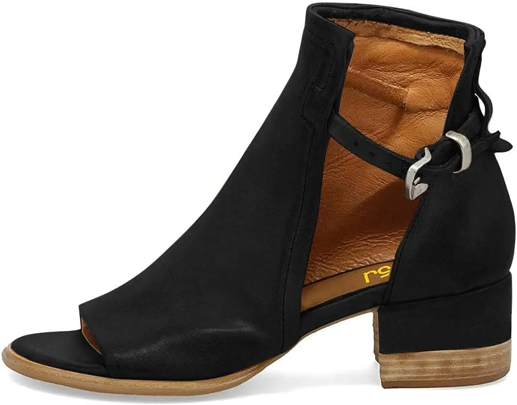 FSJ Women Peep Open Toe Sandals Boot Cut Out Buckle Ankle Bootie Comfortable Stacked Block Low Heeled Summer Sandal Shoes Size 4-15 M US