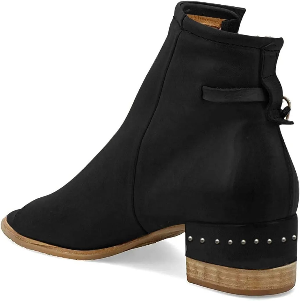 FSJ Women Peep Open Toe Sandals Boot Cut Out Buckle Ankle Bootie Comfortable Stacked Block Low Heeled Summer Sandal Shoes Size 4-15 M US