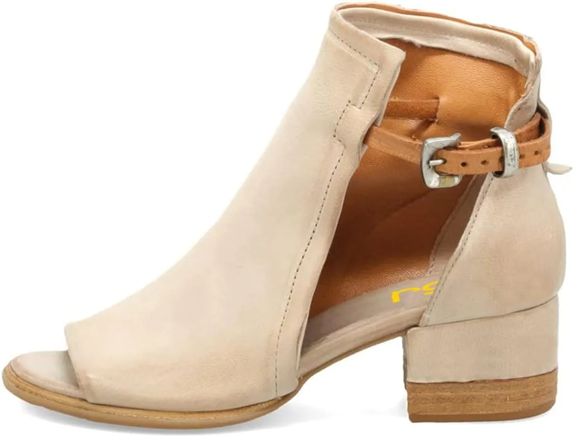 FSJ Women Peep Open Toe Sandals Boot Cut Out Buckle Ankle Bootie Comfortable Stacked Block Low Heeled Summer Sandal Shoes Size 4-15 M US