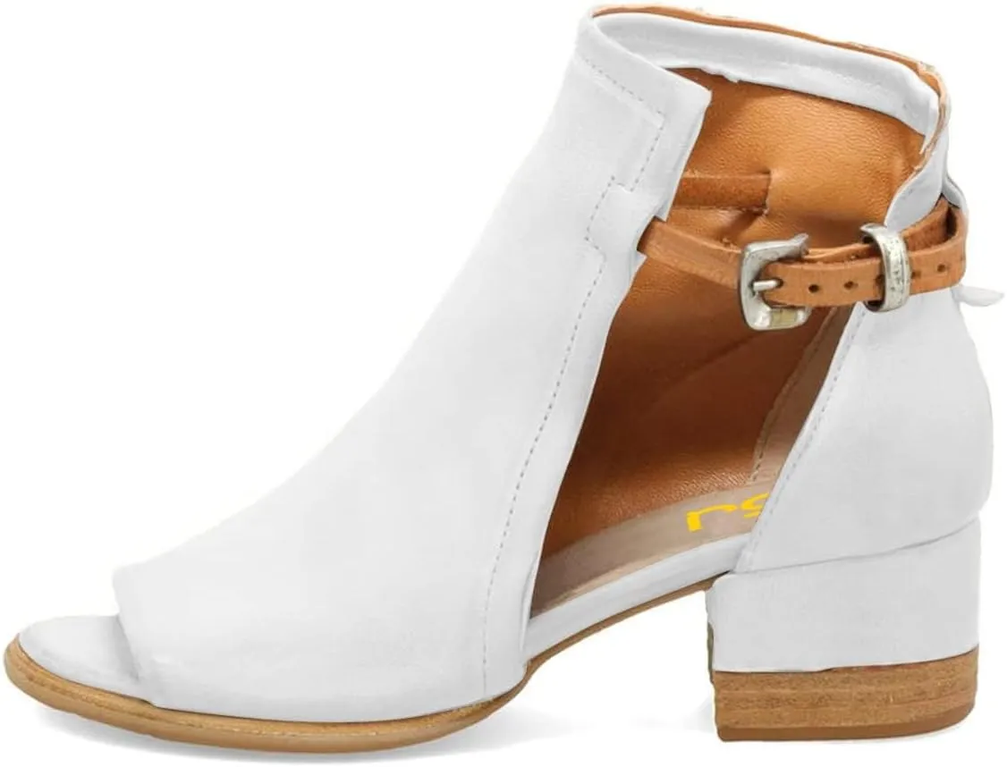 FSJ Women Peep Open Toe Sandals Boot Cut Out Buckle Ankle Bootie Comfortable Stacked Block Low Heeled Summer Sandal Shoes Size 4-15 M US