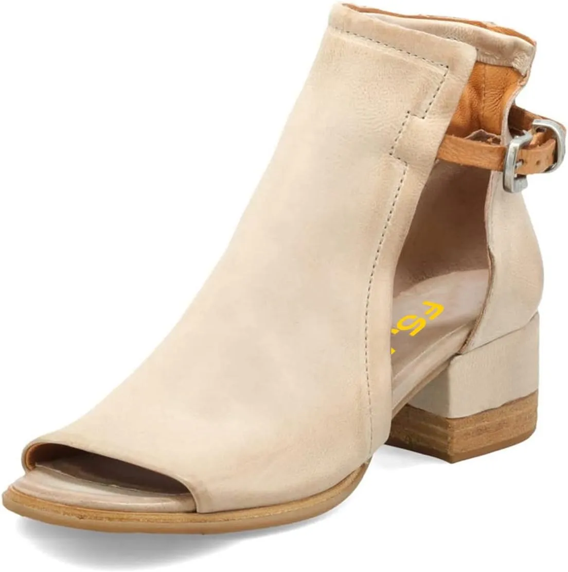 FSJ Women Peep Open Toe Sandals Boot Cut Out Buckle Ankle Bootie Comfortable Stacked Block Low Heeled Summer Sandal Shoes Size 4-15 M US