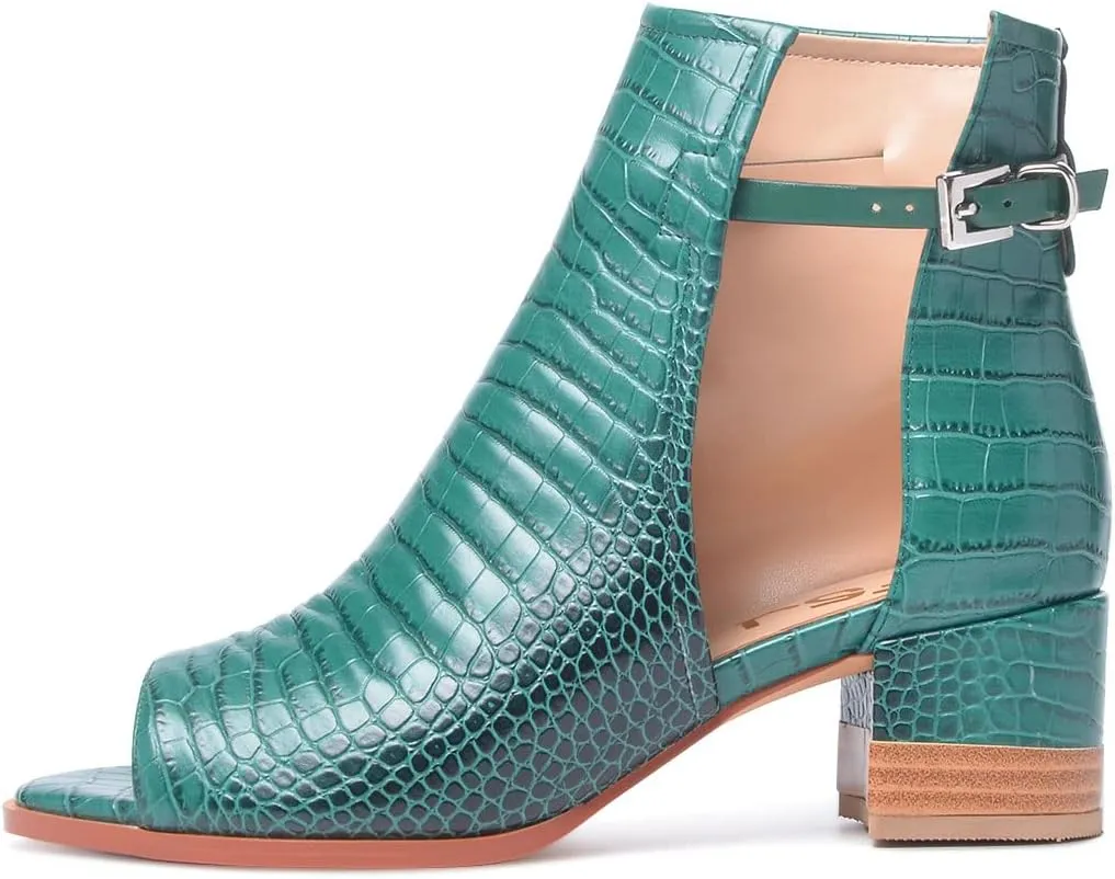 FSJ Women Peep Open Toe Sandals Boot Cut Out Buckle Ankle Bootie Comfortable Stacked Block Low Heeled Summer Sandal Shoes Size 4-15 M US