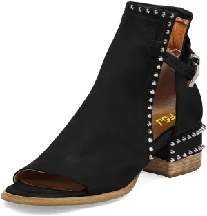 FSJ Women Peep Open Toe Sandals Boot Cut Out Buckle Ankle Bootie Comfortable Stacked Block Low Heeled Summer Sandal Shoes Size 4-15 M US