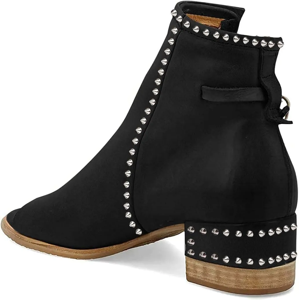 FSJ Women Peep Open Toe Sandals Boot Cut Out Buckle Ankle Bootie Comfortable Stacked Block Low Heeled Summer Sandal Shoes Size 4-15 M US