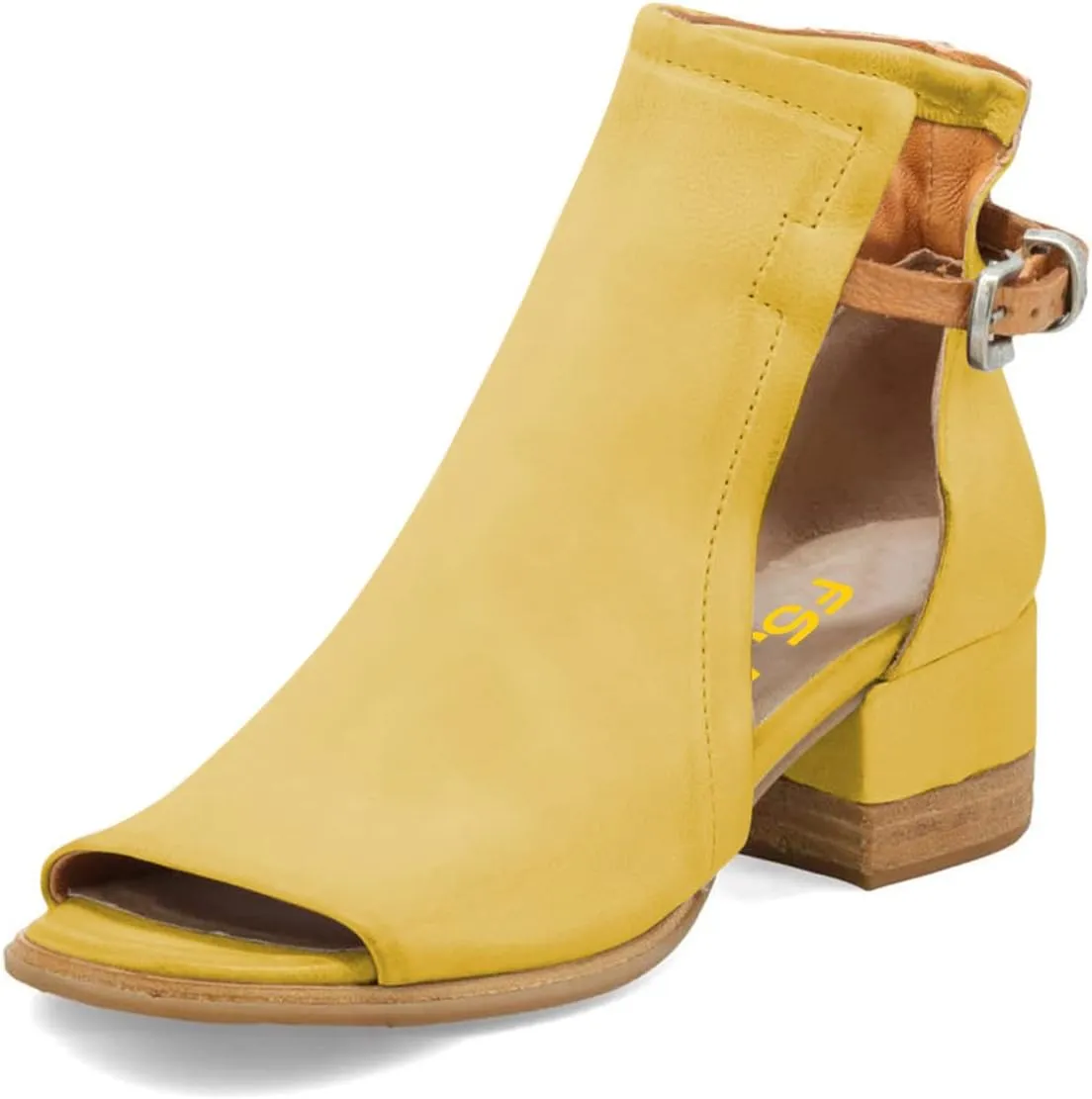 FSJ Women Peep Open Toe Sandals Boot Cut Out Buckle Ankle Bootie Comfortable Stacked Block Low Heeled Summer Sandal Shoes Size 4-15 M US