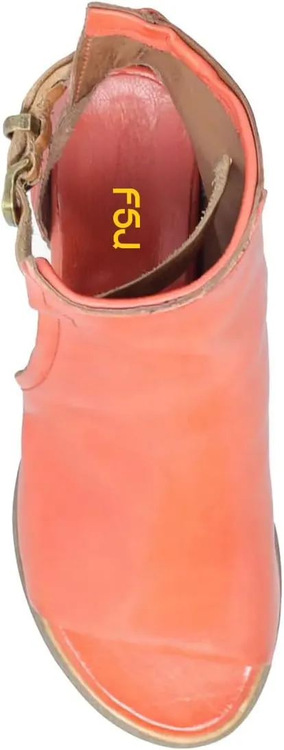 FSJ Women Peep Open Toe Sandals Boot Cut Out Buckle Ankle Bootie Comfortable Stacked Block Low Heeled Summer Sandal Shoes Size 4-15 M US