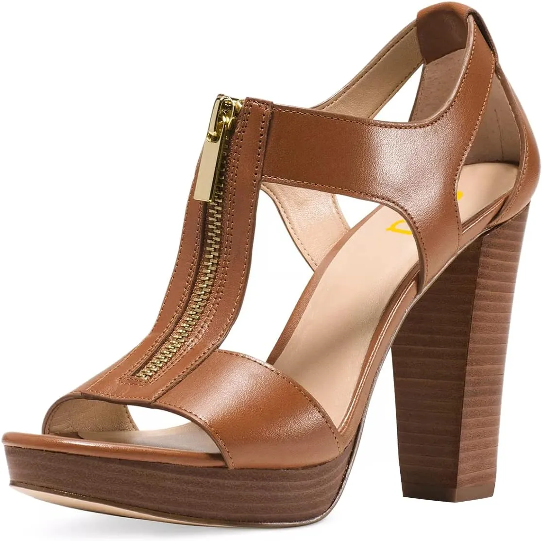 FSJ Women Peep Open Toe T-Strap Front Zipper Chunky Stacked High Heel Sandal Booties Platform Pumps Shoes Size 4-15 US