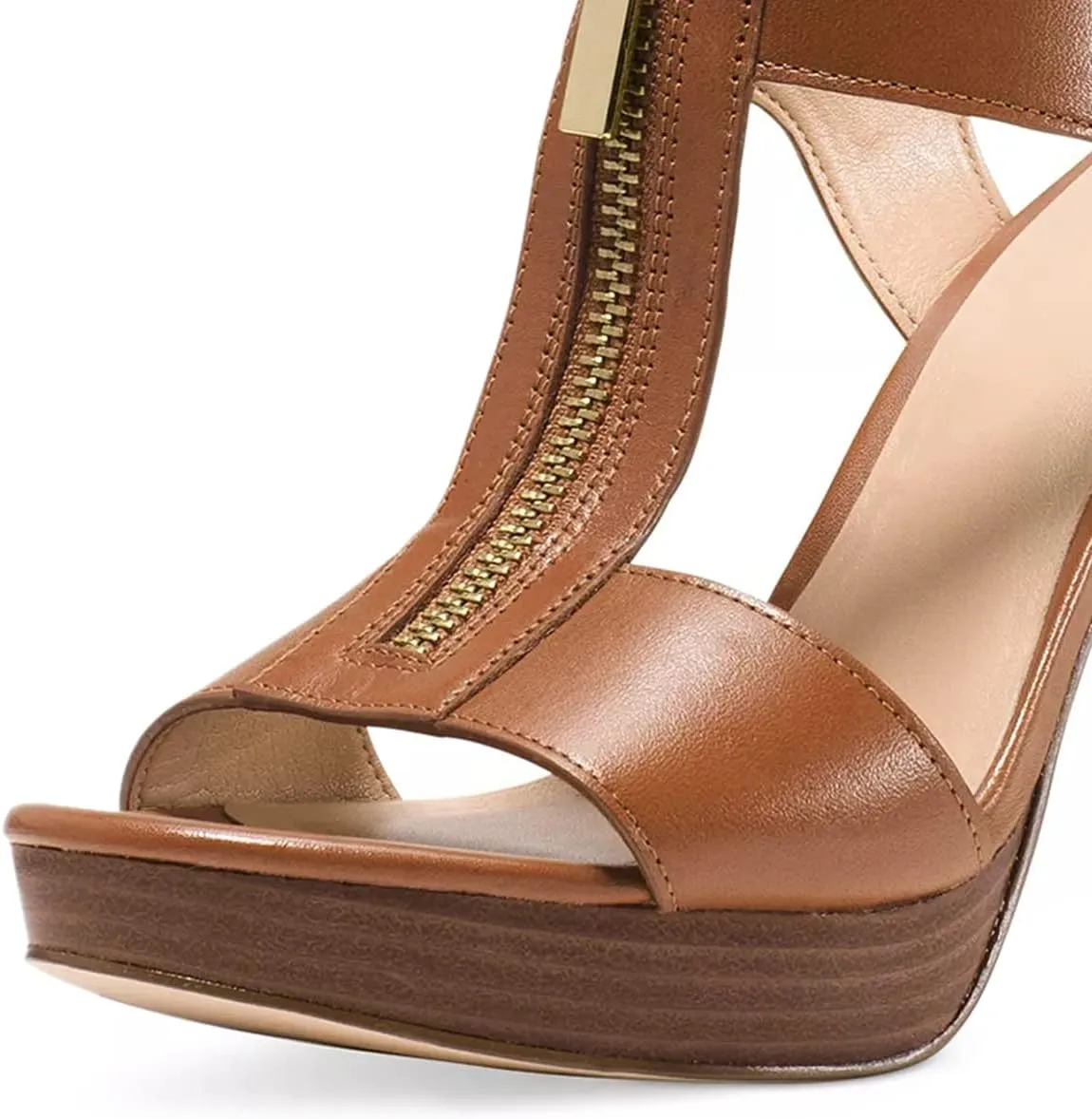 FSJ Women Peep Open Toe T-Strap Front Zipper Chunky Stacked High Heel Sandal Booties Platform Pumps Shoes Size 4-15 US