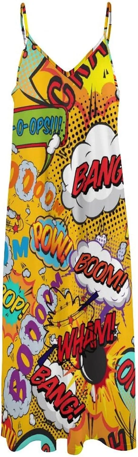 Fun Retro Comic Book Pop Art Explosions Women Dresses Front Zipper Party Dress Sleeveless Swing Casual Work Dress