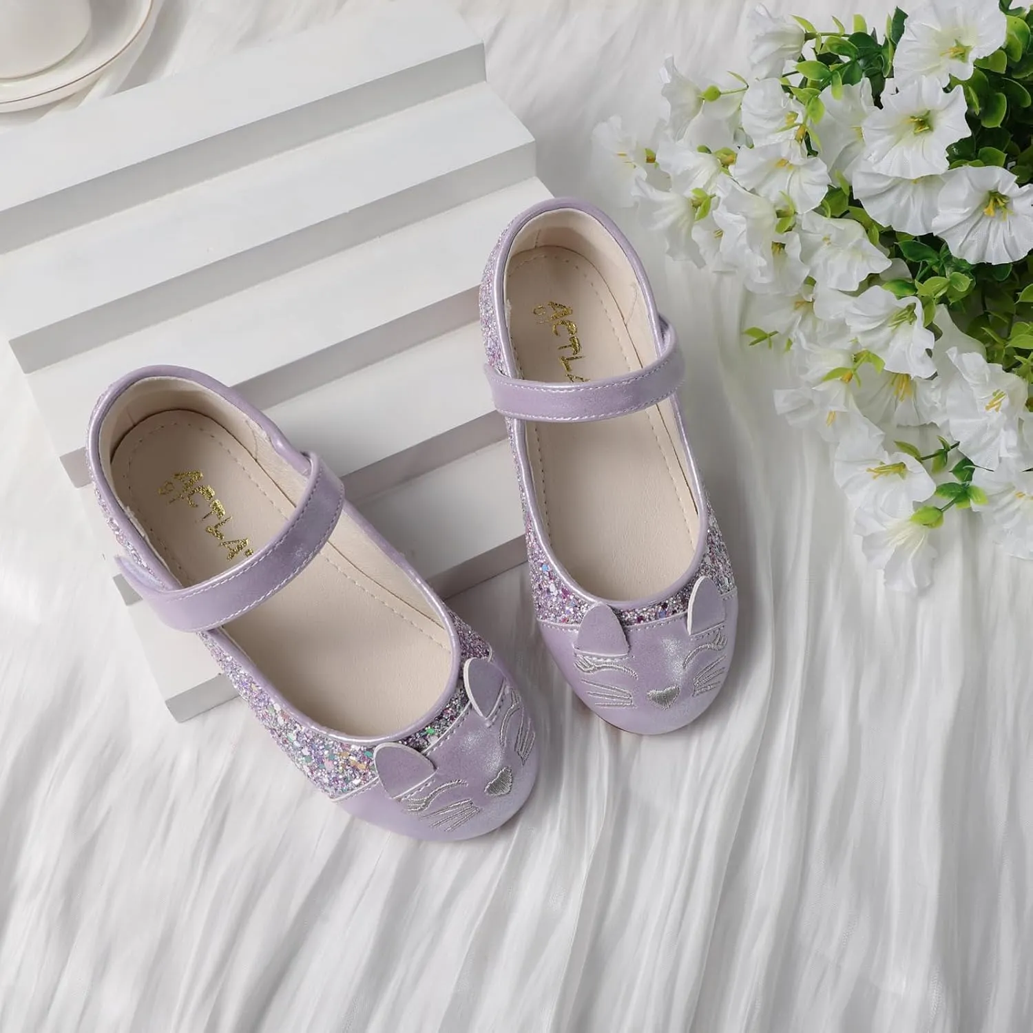Funny Cat Glitter Princess Ballet Flats for Girls, Mary Jane Shoes Dress Shoes for Girl Back to School Princess Wedding (Toddler/Little Kid/Big Kids)