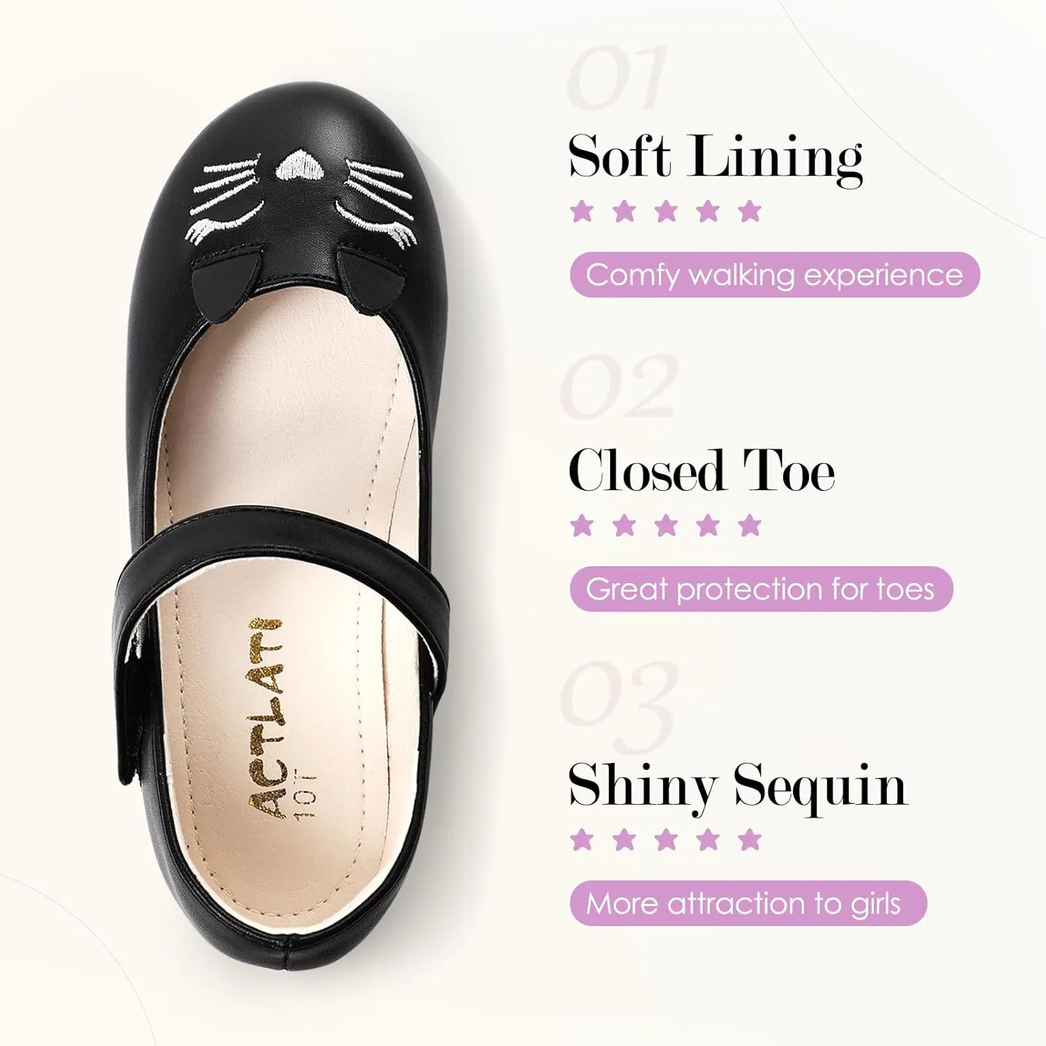 Funny Cat Glitter Princess Ballet Flats for Girls, Mary Jane Shoes Dress Shoes for Girl Back to School Princess Wedding (Toddler/Little Kid/Big Kids)
