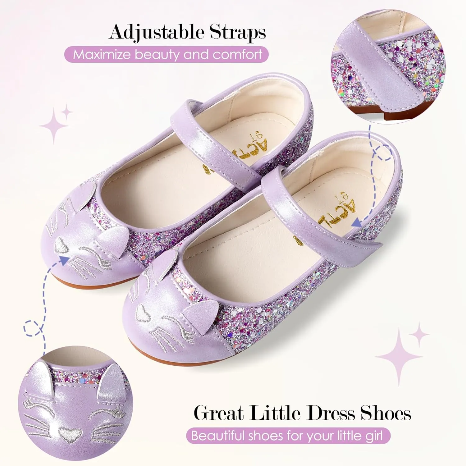 Funny Cat Glitter Princess Ballet Flats for Girls, Mary Jane Shoes Dress Shoes for Girl Back to School Princess Wedding (Toddler/Little Kid/Big Kids)
