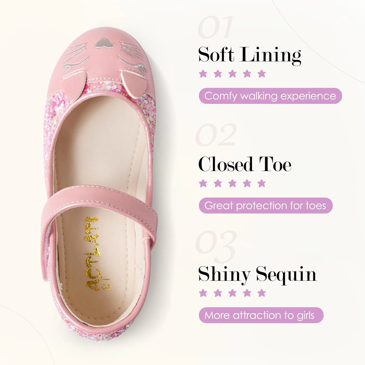 Funny Cat Glitter Princess Ballet Flats for Girls, Mary Jane Shoes Dress Shoes for Girl Back to School Princess Wedding (Toddler/Little Kid/Big Kids)