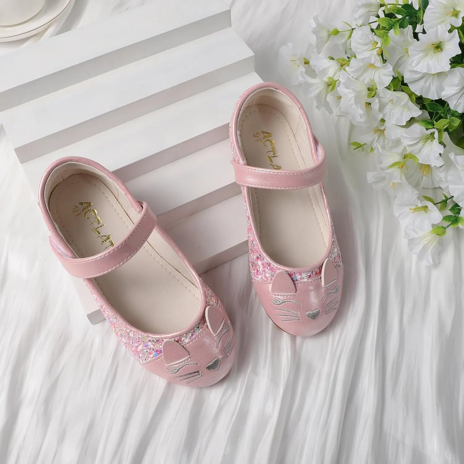 Funny Cat Glitter Princess Ballet Flats for Girls, Mary Jane Shoes Dress Shoes for Girl Back to School Princess Wedding (Toddler/Little Kid/Big Kids)