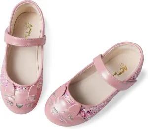 Funny Cat Glitter Princess Ballet Flats for Girls, Mary Jane Shoes Dress Shoes for Girl Back to School Princess Wedding (Toddler/Little Kid/Big Kids)
