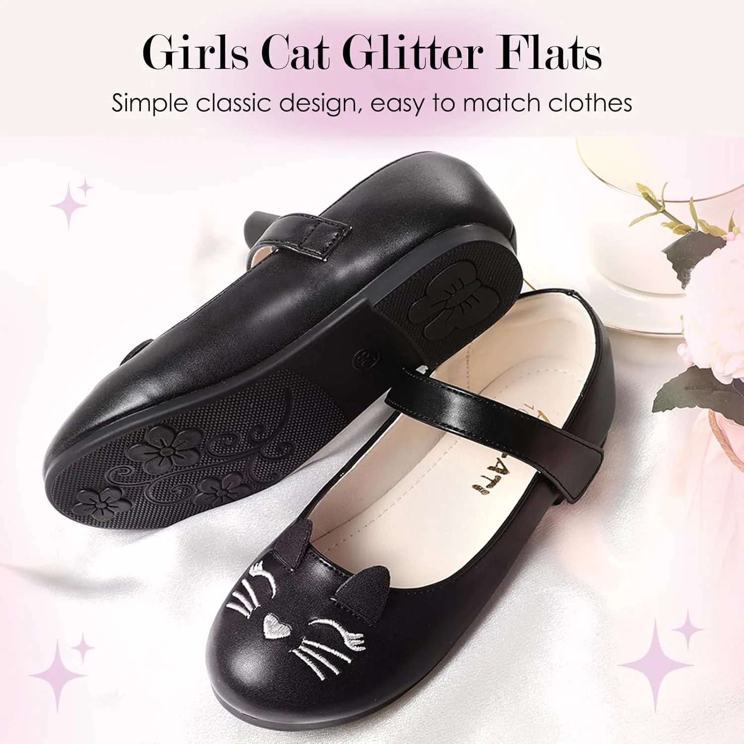 Funny Cat Glitter Princess Ballet Flats for Girls, Mary Jane Shoes Dress Shoes for Girl Back to School Princess Wedding (Toddler/Little Kid/Big Kids)