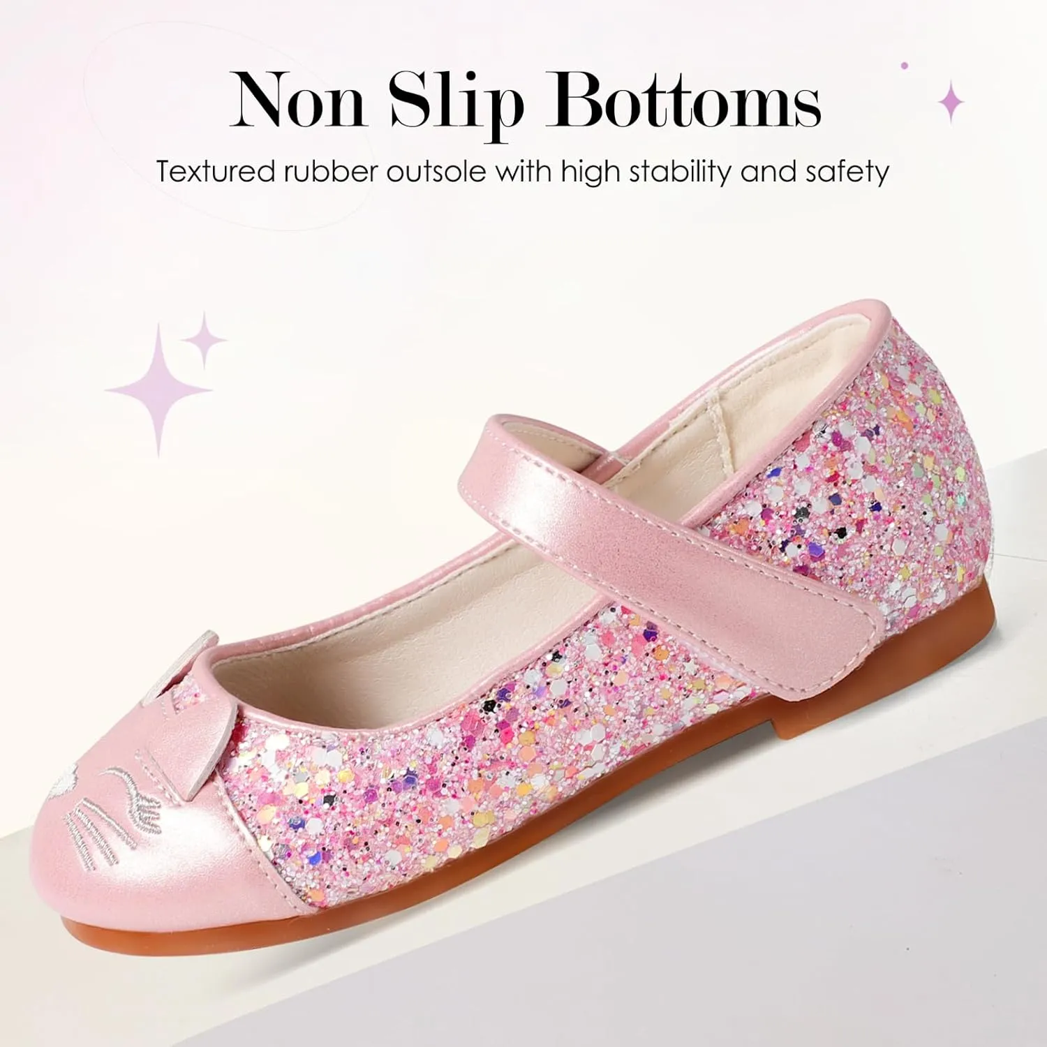 Funny Cat Glitter Princess Ballet Flats for Girls, Mary Jane Shoes Dress Shoes for Girl Back to School Princess Wedding (Toddler/Little Kid/Big Kids)
