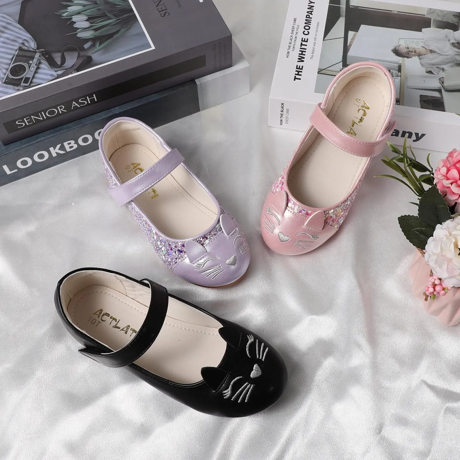 Funny Cat Glitter Princess Ballet Flats for Girls, Mary Jane Shoes Dress Shoes for Girl Back to School Princess Wedding (Toddler/Little Kid/Big Kids)